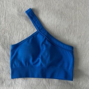 Amazon One-Shoulder Blue Ribbed Padded Bralette